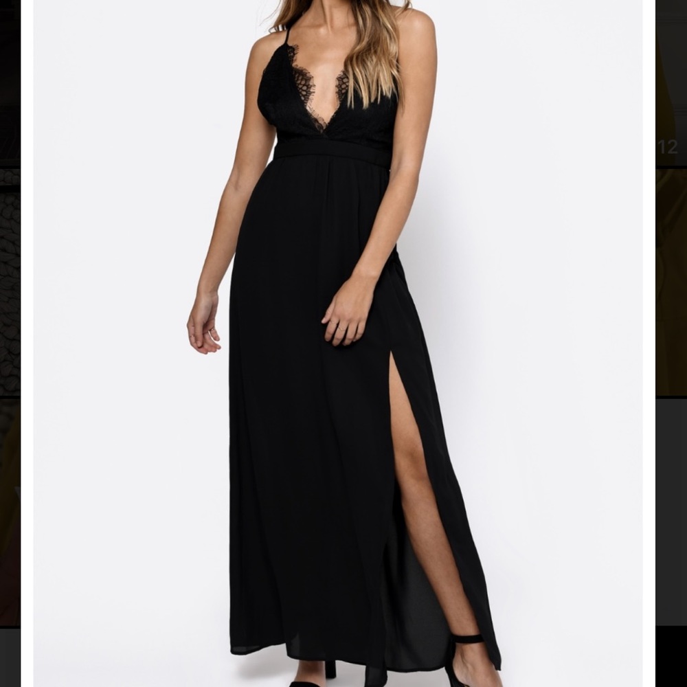 NWT Tobi Opposites Attract Black Lace Maxi Dress